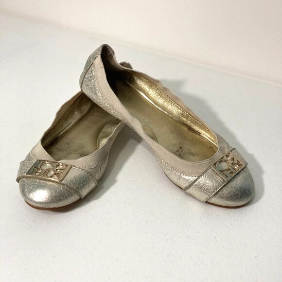 COACH Dora Cuba Gold Crackled Metallic Leather Ballerina Flats Size 9.5 - Picture 2 of 11